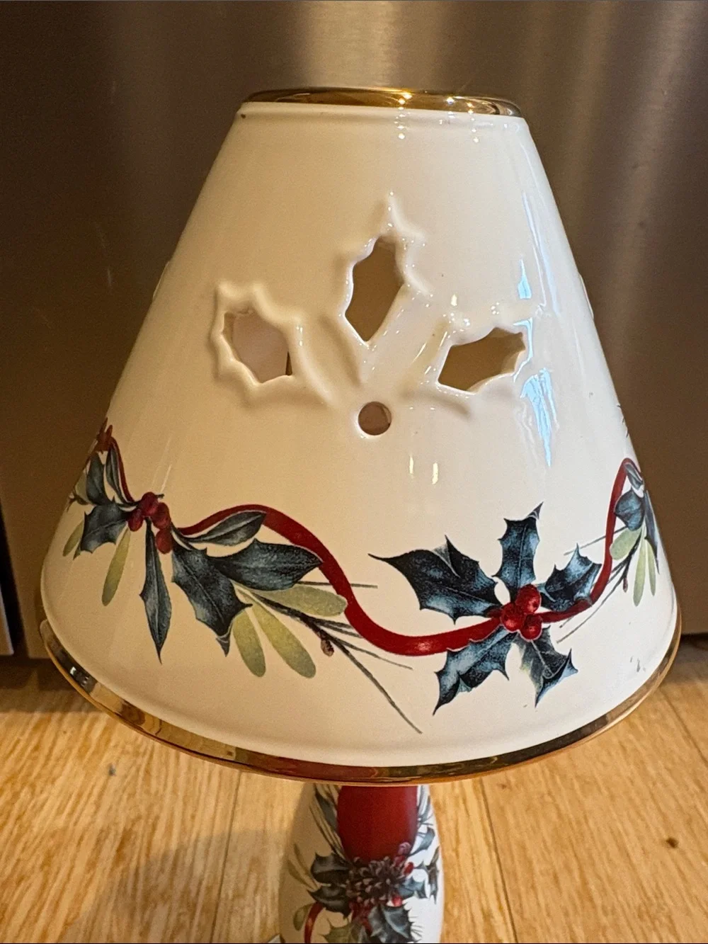 Lenox Holiday Winter Greetings Porcelain Votive Candle Lamp & Shade, 13.5-in Tal